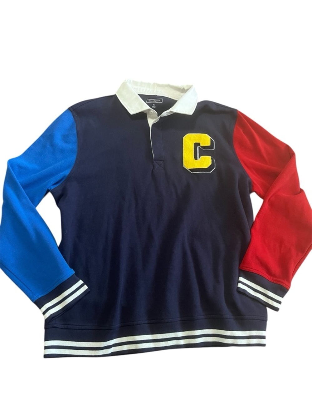 Red White Blue Colorblock Rugby Shirt Size XL Letterman Patch Embroidery Preppy